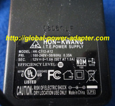 NEW ITE 100-240V 50-60Hz 0.35A SEC. 12V/0-1.0A POWER SUPPLY MODEL HK-C112-A12 PRI