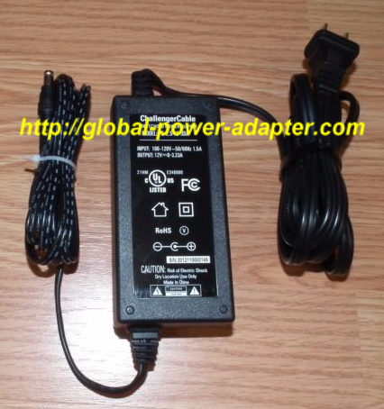 NEW Challenger Cable 12V 3.33A 50/60Hz AC Adapter PS-2.5-12-3DA Power Supply