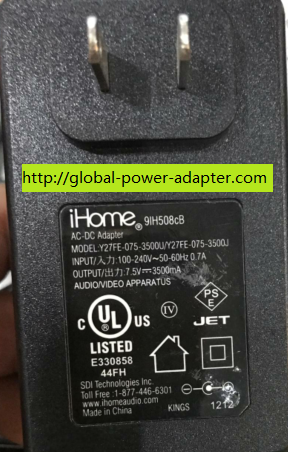 NEW iHOME Y27FE-075-3500U/Y27FE-075-3500J 7.5V 3500mA AC DC ADAPTER 5.5 X 2.1mm