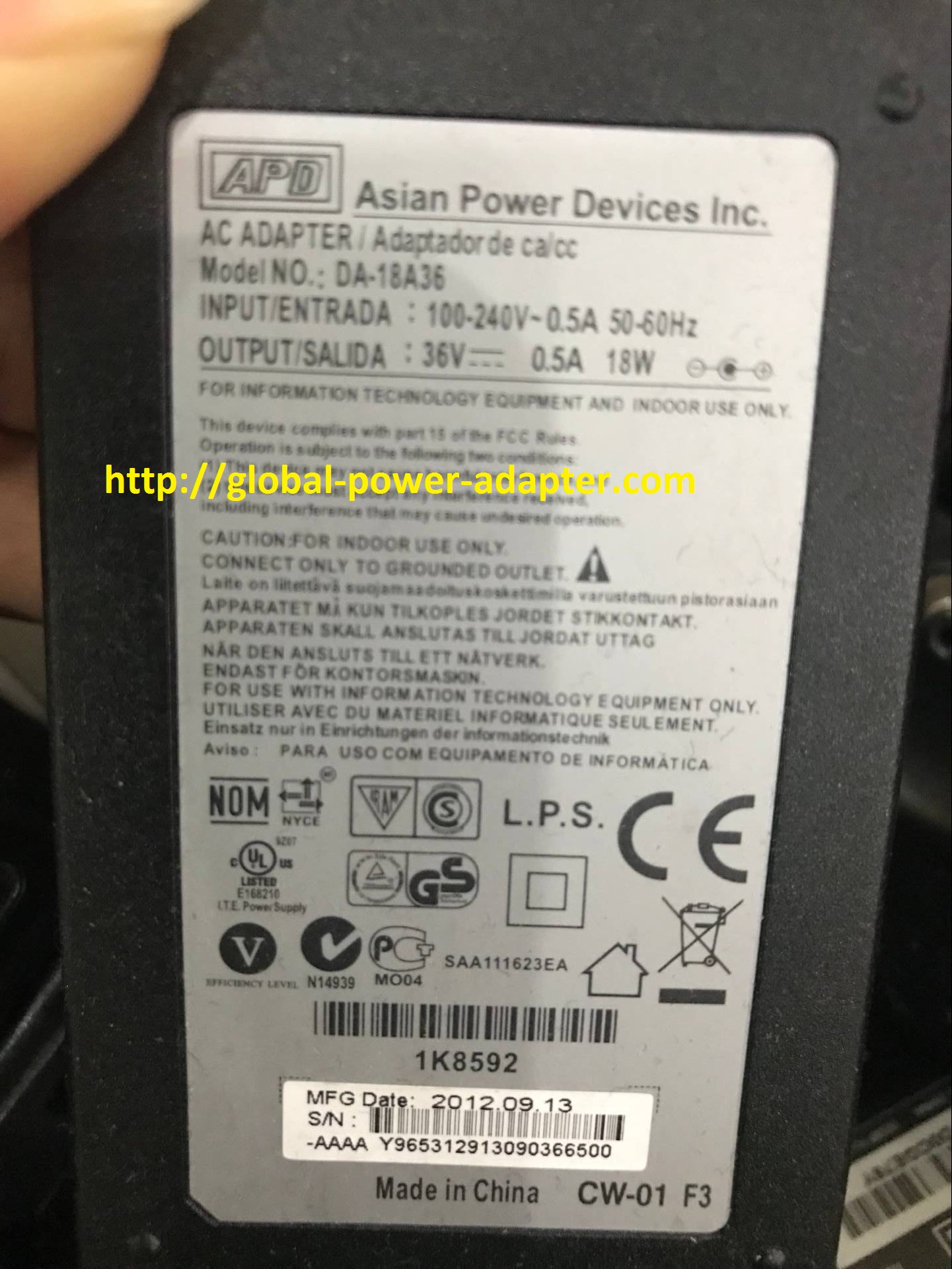 Brand NEW APD DA-18A36 AC DC Adapter POWER SUPPLY