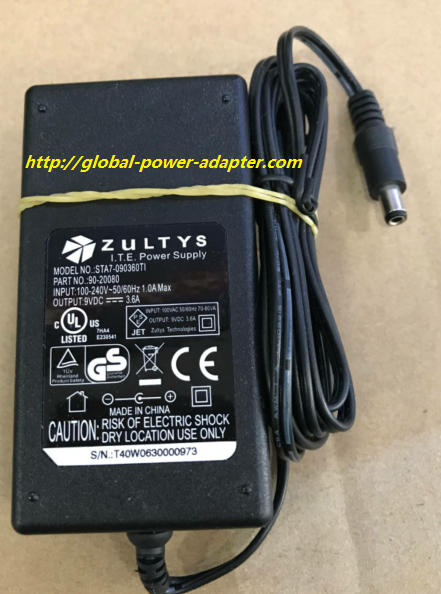 NEW ZULTYS ITE POWER SUPPLY STA7-090360TI 90-20080 9VDC 3.6A AC ADAPTER 5.5 X 2.1mm POWER SUPPLY