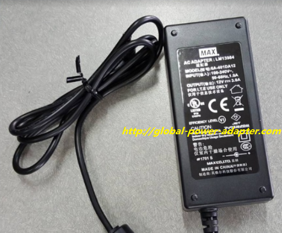 Brand New MAX LM13984 AC Adapter 6A401DA12 12V 3A 50/60Hz Power Supply