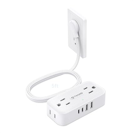 Flat Plug Power Strip 5FT, Small Flat Extension Cord with Multiple Outlets, 4 AC and 4 USB Ports (2