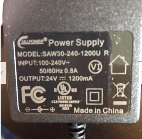 24V DC Regulated Power Supply Adapter 1.2A Wall Wart Type: AC/DC Adapter Color: Black Cable Leng