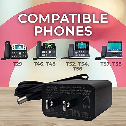 Yealink Phone Power Adapter PS5V2000US - for Yealink Telephones SIP-T29G, T46S T48S, T58A, T58-CAM,