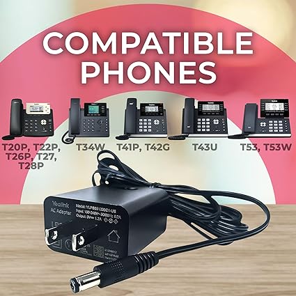 Yealink Power Adapter 5 Volt 1.2 Amp, Yealink Compatible Phones - T53, T53W, T26P, T27, T28P, T34W,