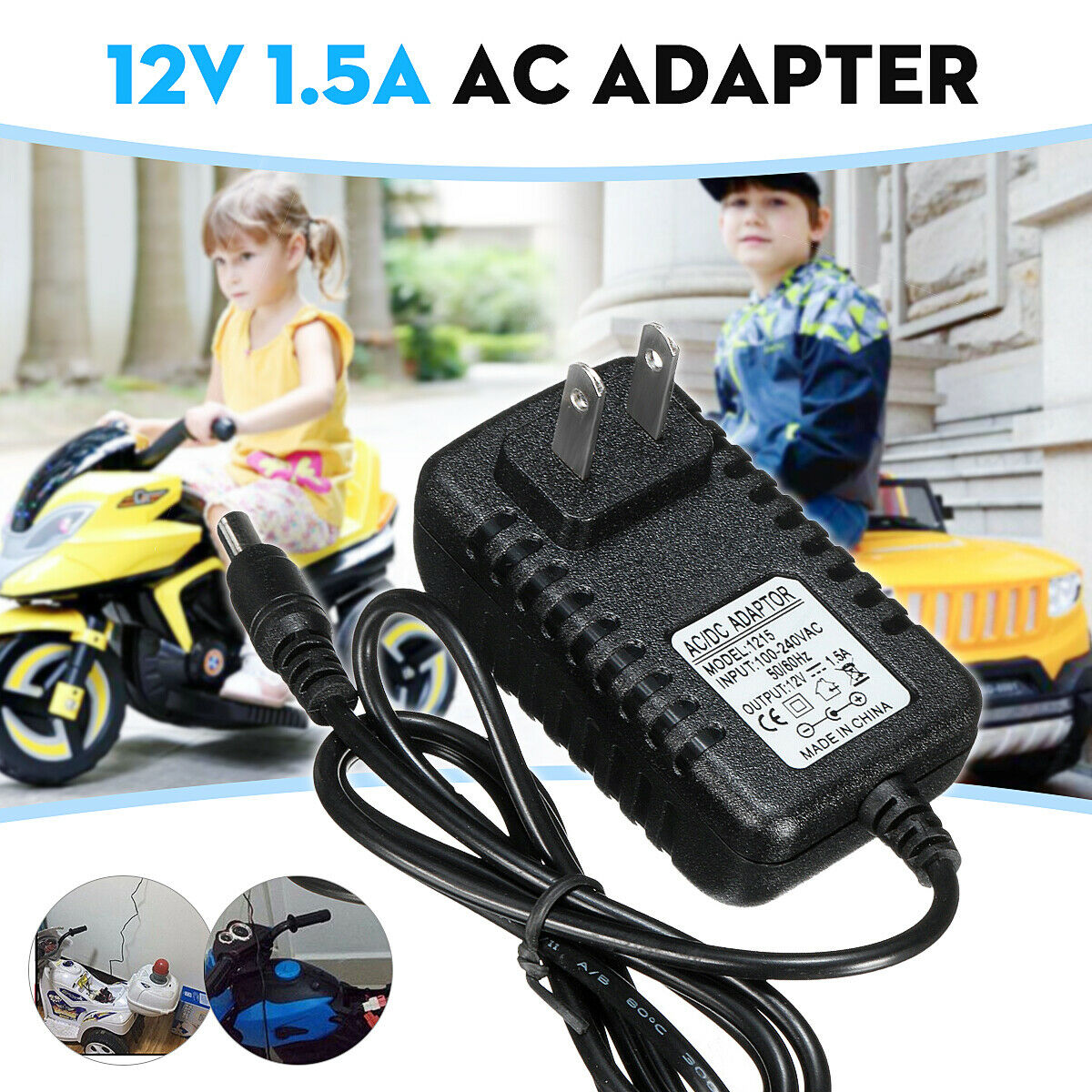 12V 1A Battery Charger Adapter For Kids ATV Quad Ride On Cars Motorcycle AC/DC MPN: MEI8542749 Co - Click Image to Close