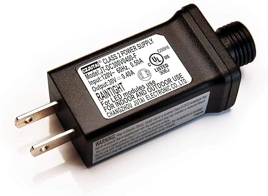 30V LED Christmas Tree & Strip Light Adapter – Class 2 Power Supply (JT-DC300V0400-F), UL Listed for