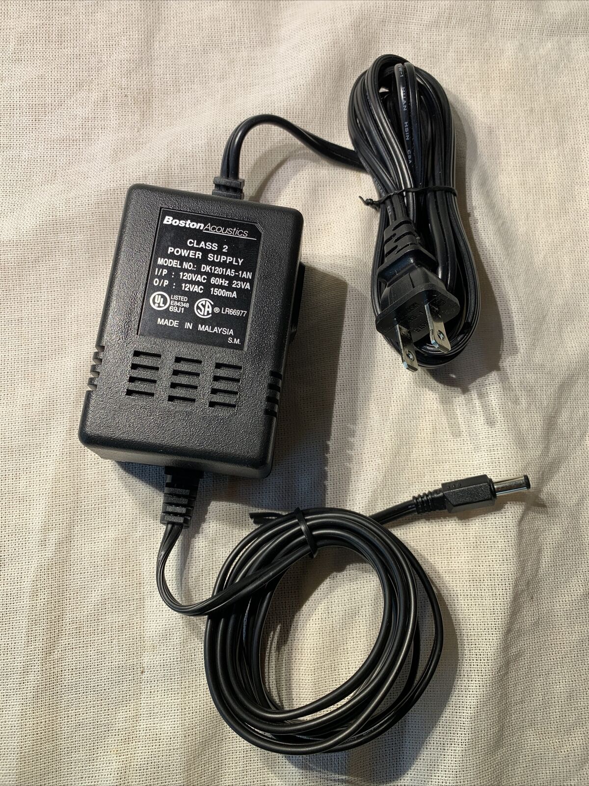 Boston Acoustics DK1201A5-1AN Adapter Power Supply 12V 1500mA AC Class 2 Black Compatible Brand: - Click Image to Close