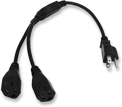 Power Cord Extension Y Splitter - 2 Way Outlet Adapter NEMA 5-15R to 1 NEMA 5-15P with 18AWG 300V Pl