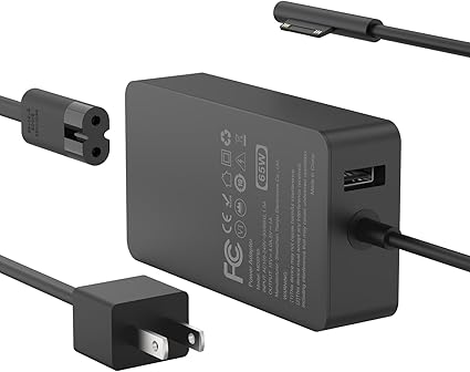 65W Charger Compatible with Microsoft Surface Pro 11, 10, 9, 8, 7+, 7, 6, 5, 4, 3, X, Power Adapter