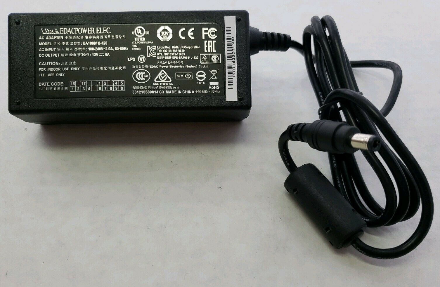 NEW Genuine EDACPOWER ELEC 12V 6A EA10681U-120 AC Power Adapter 5.5*2.1mm